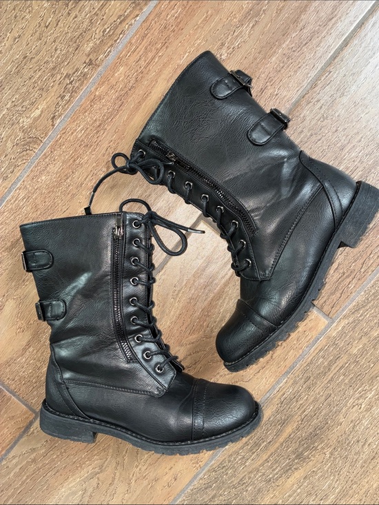 Journee Collection Shoes - Journee Collection Black Lace-Up Moto Combat Boots